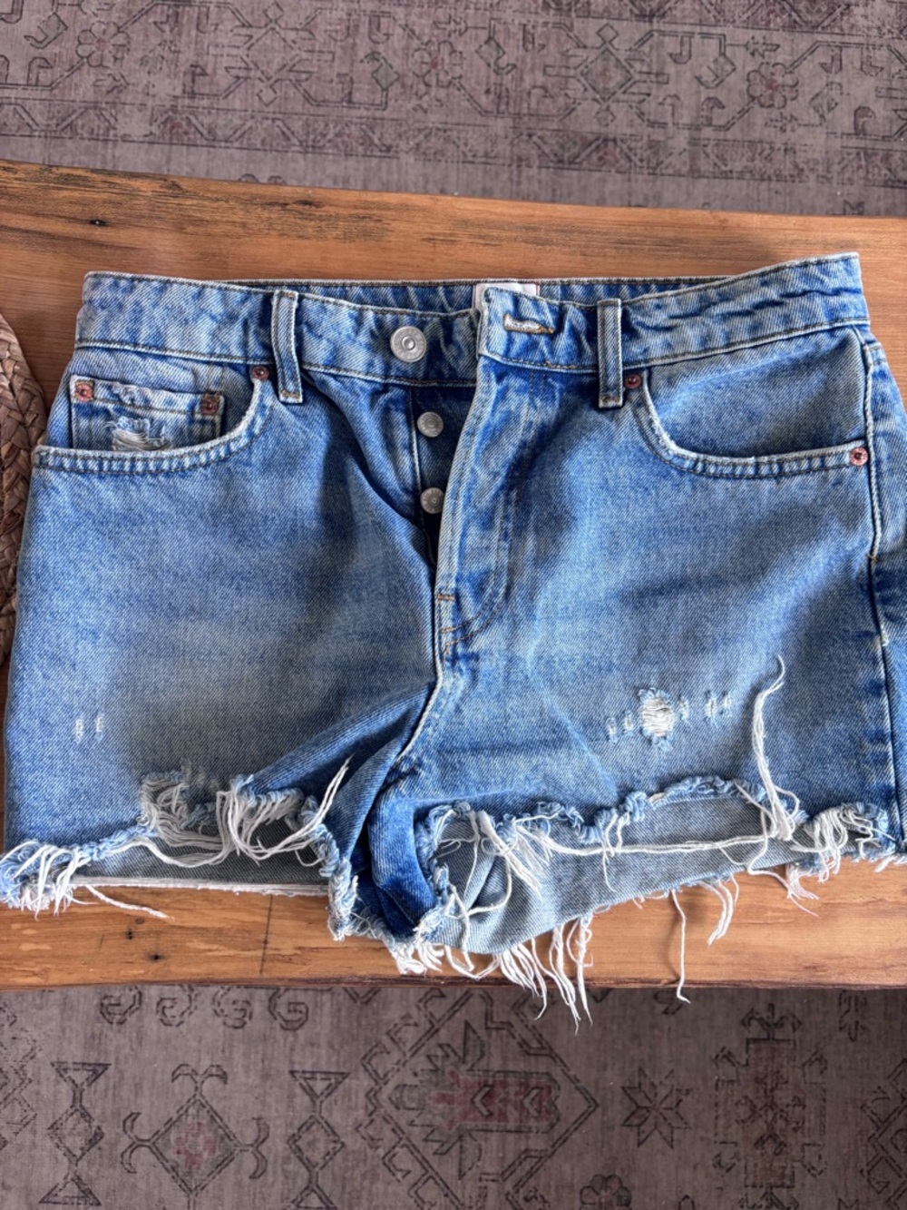 BDG Light Blue Distressed Denim Cutoff Shorts